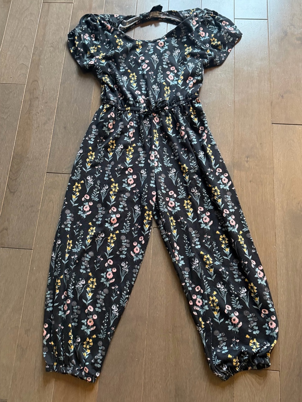 Black Floral Girls One-Piece Jumpsuit Bodysuit